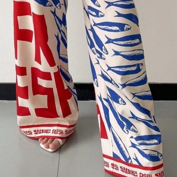 Sardine Print Wide Leg Palazzo Pants - Picture 2 of 4